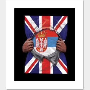 Serbia Flag Great Britain Flag Ripped - Gift for Serbian From Serbia Posters and Art